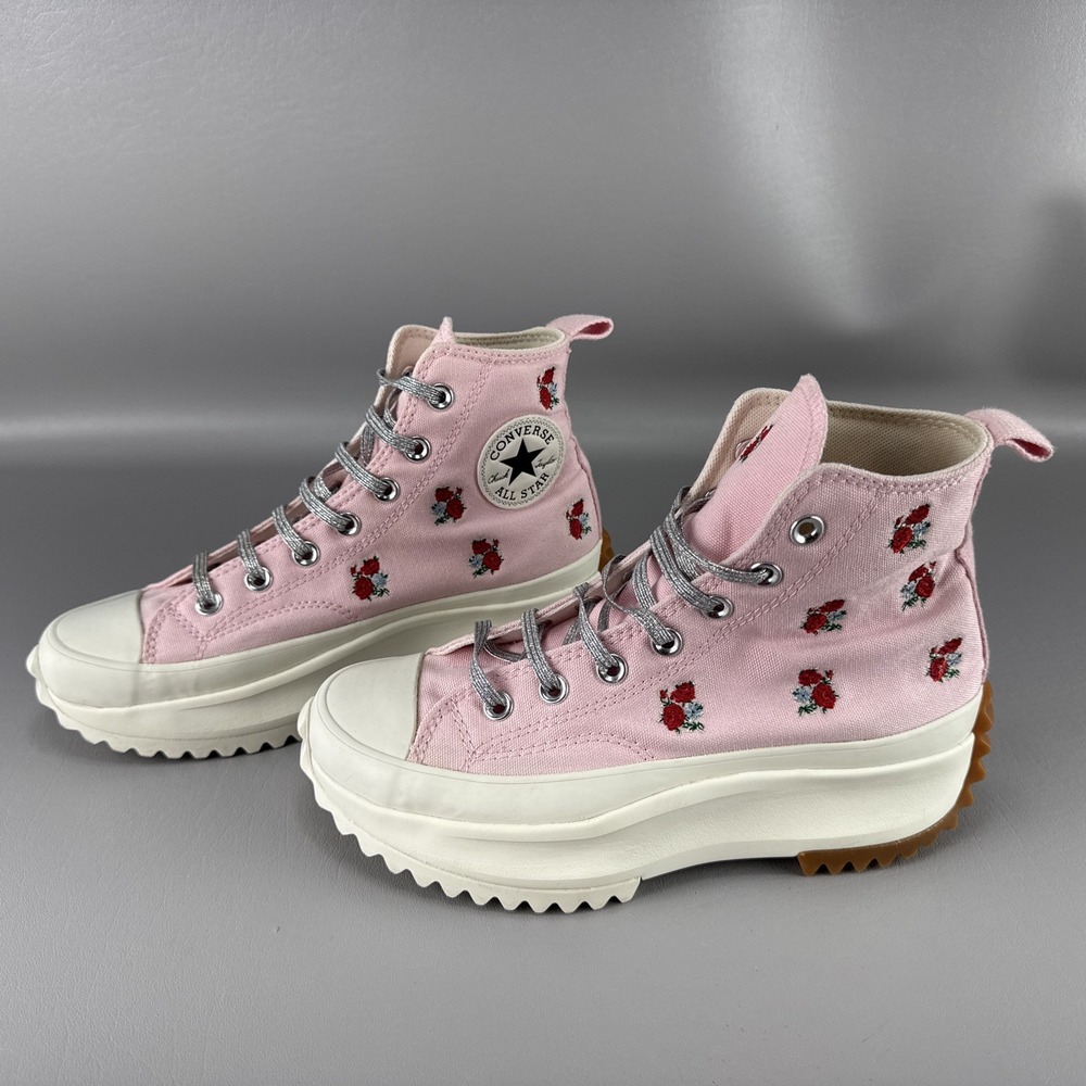 Converse Run Star Hike Hi Top Pink Red Embroidered Roses Womens Sz 7.5 / Mens 6